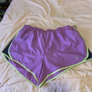 Purple and green athletic shorts